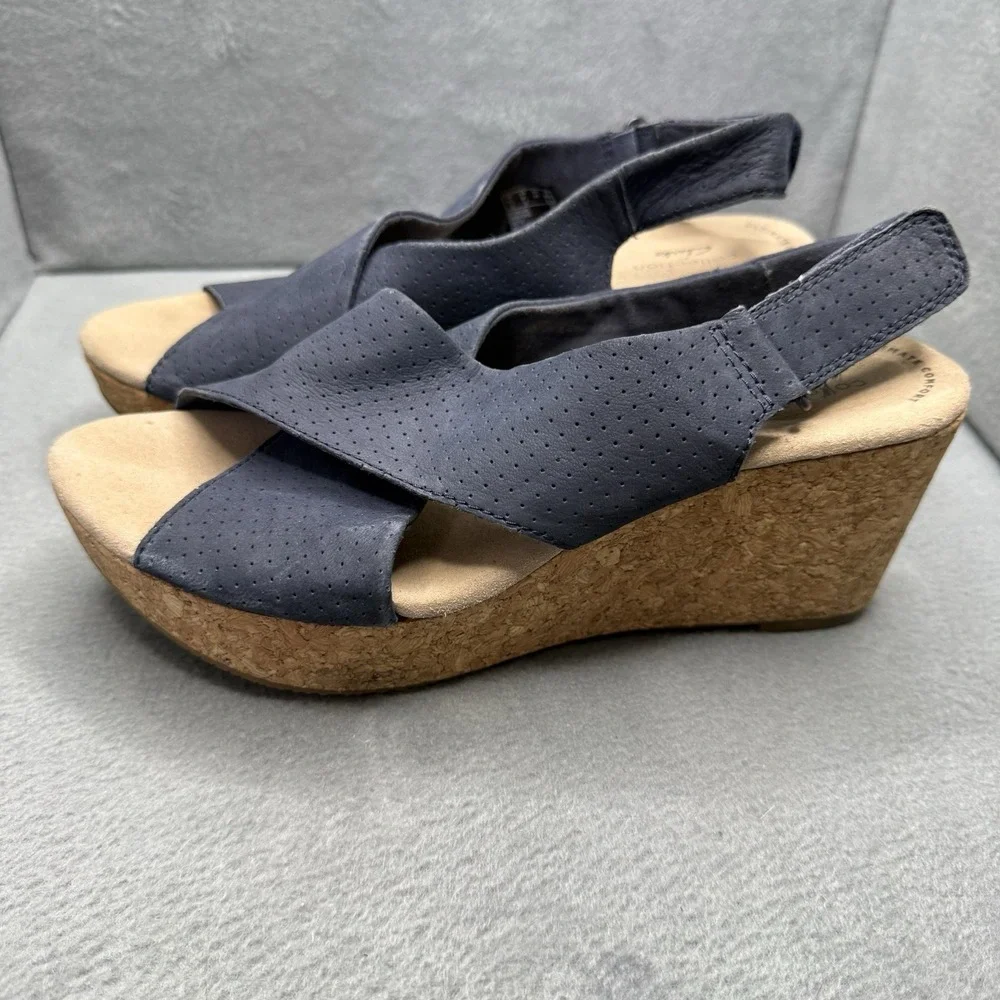 Clarks Annadel Parker Black Open Toe Cork Wedge Sandals Comfort Shoes Sz 9